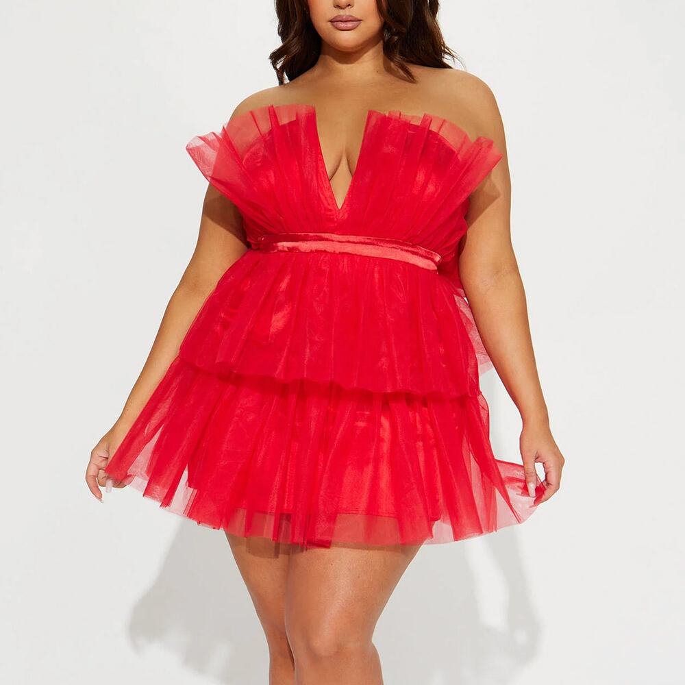 Fashion Nova 'Tulle Much' Red Strapless Mini Dress Size S